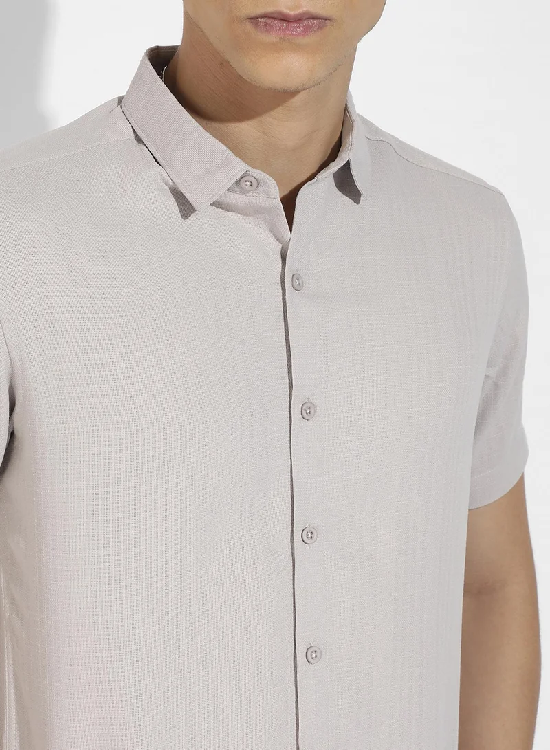 CAHOOT  Men's Beige Basic Textured Co-Ord Set For Casual Wear | Spread Collar | Short Sleeve | Button Closure | Cotton Co-Ords Crafted With Comfort Fit For Everyday Wear for Men | Best Price UAE